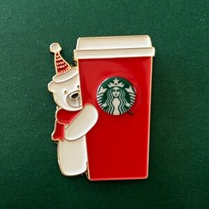 Starbucks Festive Bear with Red Cup Pin